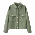 Chaqueta corta de mujer verde oliva en algodón lavado con bolsillos cargo y botones de metal - XS / Verde