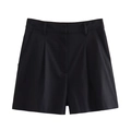 Women's high waisted pleated black suit shorts in premium linen blend fabric - XS / Bottoms / Black