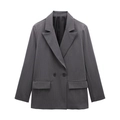 Dames 2024 casual losse grijze double-breasted blazer met inkeping revers en klepzakken - XS / Grijs