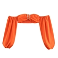Top corto naranja vibrante con mangas farol y detalle de anillo metálico central en blanco - S / Tops