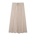 Women's summer beige textured maxi skirt with drawstring elastic waist and A-line silhouette - XS / Off-white Skirt