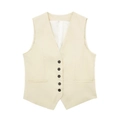 Linen blend vest waistcoat in cream beige with V-neck and dark button details - XS / Tops / Beige
