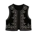 Schwarze Samtweste für Damen mit silbernen und goldenen Pailletten und Stickereien - S / Schwarz