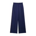 Women's high waist wide leg navy blue dress pants with pleated details and straight cut - XS / Navy Blue