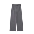 Women high waist wide leg straight pants in dark grey color with pleated details - XS / Gray
