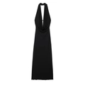 Elegantes schwarzes Maxikleid mit Wasserfallausschnitt, Neckholder und rückenfreiem Design - XS / Schwarz