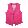 Women's V-neck linen blend vest in rose pink featuring a classic five-button closure - XS / Tops / Rose Red
