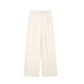 Détail du pantalon large plissé à taille haute en crème avec passants de ceinture fins - Abricot