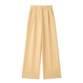 Women's summer high waist wide leg trousers in light khaki with pleated detail - XS / Yellow