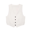 Women's cream white V-neck vest waistcoat with four black buttons and a sharp pointed hem - XS / Tops / White