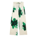 Vue détaillée du pantalon large à imprimé floral, taille haute avec cordon de serrage - Pantalon Vert