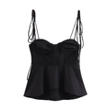 Top a corsetto nero da donna con scollo a cuore e orlo a peplo con volant - XS / Nero