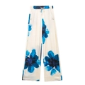 Pantalon d'été fleuri à taille haute et jambe large pour femme avec un joli drapé - Pantalon Bleu