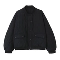 Giacca bomber trapuntata nera oversize da donna con bottoni a pressione e bordi a coste - XS / Nero