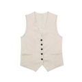 Classic beige linen blend V-neck vest for women with five black buttons in flat lay view - XS / Tops / Apricot