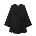 Detailed macro view of black linen blazer with frayed edges and kimono-style tie closure - XS / Tops / Black