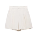 Minimalistische cremeweiße High-Waist-Shorts aus Leinenmischung mit Seitentaschen - XS / Pants / Weiß