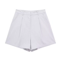 Women's light purple linen blend high waisted tailored shorts with front pleats and pockets - XS / Bottoms / Light Gray