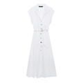 Elegantes weißes ärmelloses Hemdblusenkleid mit passendem Taillengürtel und Kragen - XS / Weiß
