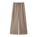 Detail of khaki linen wide-leg trousers with drawstring elastic waistband and soft drape - XS / Bottoms / Khaki