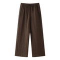 Dettaglio dei pantaloni larghi in lino marrone scuro con vita elastica e coulisse - XS / Pants / caffè