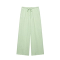 Detail of light green wide-leg trousers with adjustable drawstring elastic waist - XS / Bottoms / Light Green