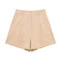 Women's apricot linen blend high-waisted shorts with pleated front and side pockets - XS / Bottoms / Nude