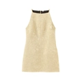 Robe courte dos nu sans manches pour femme en or champagne avec tissu texturé brillant - XS / Or champagne