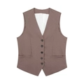 Women's V-neck linen blend waistcoat in dark brown with button-down front and pockets - XS / Tops / Camel
