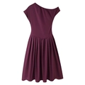 Elegant deep purple one-shoulder pleated maxi dress with slim waist and flowing skirt - S / Burgundy