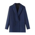 Classic dark blue women's tailored blazer with notched lapel and high-quality fabric - Navy Blue