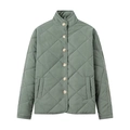 Chaqueta acolchada verde salvia con cuello levantado y botones para mujer - S / Verde Frijol
