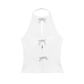 Top a fascia bianco con apertura frontale e tre fiocchi di strass brillanti - XS / Grigio chiaro