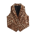 Close-up of leopard print suit vest with notch lapel and four button details - S / Leopard Print