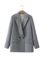 Women's light grey double-breasted blazer with classic notched lapels and black buttons - Grey Blue