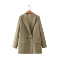Women's casual light grey blazer with double-breasted buttons and classic lapel collar - Army Green