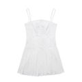 Mini-robe plissée blanche élégante avec broderie florale et fines bretelles spaghetti - XS / Blanc