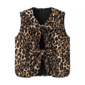 Chaleco acolchado con estampado de leopardo y lazos frontales para moda de mujer - S / Estampado de leopardo