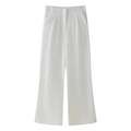 Detail of high-waisted white wide-leg trousers with pleated waist and premium fabric - White Pants / XS