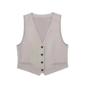 Slim fit light grey V-neck waistcoat with buttons and decorative pockets for women - XS / Light Gray Vest