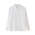 Camicia da donna in lino bianco con eleganti maniche ricamate a fiori traforate - XS / Bianco
