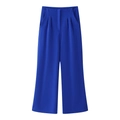 Detail of high-waisted royal blue wide-leg trousers with front pleats and side pockets - XS / Pants / Blue