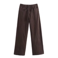 Pantaloni larghi marrone scuro da donna con coulisse, vita elastica e tasche laterali - XS / Marrone Scuro