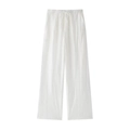 Women's jacquard wide-leg loose white pants with elastic drawstring waist design - XS / Bottoms / White
