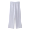 Detail of lavender high-waisted wide-leg trousers with elegant waist darts and smooth fabric - Gray Pants / XS