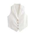 Women's white sleeveless waistcoat vest with V-neck and four brown buttons on white background - S / White