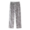 Casual straight-leg women's trousers with grey leaf print and elastic waistband - S / Straight Pants