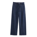 Pantaloni in denim donna 2024 blu scuro con coulisse, gamba larga ed elastico in vita - XS / Blu scuro