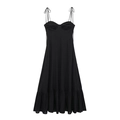 Summer black poplin midi dress with tiered ruffle hem and pleated bodice details - XS / Black