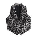 Detail of leopard print vest showing fabric texture, lapel collar, and buttons - S / Black and White Print